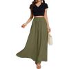 imageLYANER Womens Shirred Smocked Frill Drawstring Pleated High Waist Solid Maxi SkirtArmy Green