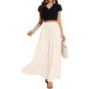 imageLYANER Womens Shirred Smocked Frill Drawstring Pleated High Waist Solid Maxi SkirtBeige