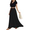 imageLYANER Womens Shirred Smocked Frill Drawstring Pleated High Waist Solid Maxi SkirtBlack