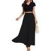 imageLYANER Womens Shirred Smocked Frill Drawstring Pleated High Waist Solid Maxi SkirtBlack