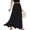 imageLYANER Womens Shirred Smocked Frill Drawstring Pleated High Waist Solid Maxi SkirtBlack