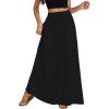 imageLYANER Womens Shirred Smocked Frill Drawstring Pleated High Waist Solid Maxi SkirtBlack