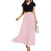 imageLYANER Womens Shirred Smocked Frill Drawstring Pleated High Waist Solid Maxi SkirtDusty Pink