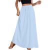 imageLYANER Womens Shirred Smocked Frill Drawstring Pleated High Waist Solid Maxi SkirtLight Blue