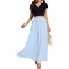 imageLYANER Womens Shirred Smocked Frill Drawstring Pleated High Waist Solid Maxi SkirtLight Blue
