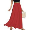 imageLYANER Womens Shirred Smocked Frill Drawstring Pleated High Waist Solid Maxi SkirtRed