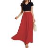 imageLYANER Womens Shirred Smocked Frill Drawstring Pleated High Waist Solid Maxi SkirtRed