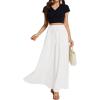 imageLYANER Womens Shirred Smocked Frill Drawstring Pleated High Waist Solid Maxi SkirtWhite