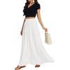imageLYANER Womens Shirred Smocked Frill Drawstring Pleated High Waist Solid Maxi SkirtWhite