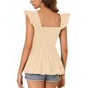 imageLYANER Womens Square Neck Ruffle Cap Sleeve Smocked Peplum Top Babydoll Shirred Blouse Cami TankBeige