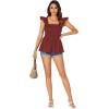 imageLYANER Womens Square Neck Ruffle Cap Sleeve Smocked Peplum Top Babydoll Shirred Blouse Cami TankBurgundy