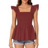 imageLYANER Womens Square Neck Ruffle Cap Sleeve Smocked Peplum Top Babydoll Shirred Blouse Cami TankBurgundy
