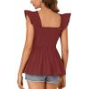 imageLYANER Womens Square Neck Ruffle Cap Sleeve Smocked Peplum Top Babydoll Shirred Blouse Cami TankBurgundy