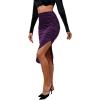 imageLYANER Womens Velvet Ruched Side Split Hem High Waist Bodydon Midi Pencil SkirtDark Purple