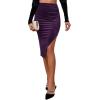 imageLYANER Womens Velvet Ruched Side Split Hem High Waist Bodydon Midi Pencil SkirtDark Purple