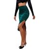 imageLYANER Womens Velvet Ruched Side Split Hem High Waist Bodydon Midi Pencil SkirtDark Teal