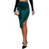 imageLYANER Womens Velvet Ruched Side Split Hem High Waist Bodydon Midi Pencil SkirtDark Teal