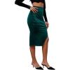 imageLYANER Womens Velvet Ruched Side Split Hem High Waist Bodydon Midi Pencil SkirtDark Teal