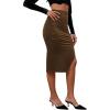imageLYANER Womens Velvet Ruched Side Split Hem High Waist Bodydon Midi Pencil SkirtKhaki