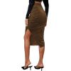 imageLYANER Womens Velvet Ruched Side Split Hem High Waist Bodydon Midi Pencil SkirtKhaki