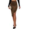 imageLYANER Womens Velvet Ruched Side Split Hem High Waist Bodydon Midi Pencil SkirtKhaki