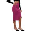 imageLYANER Womens Velvet Ruched Side Split Hem High Waist Bodydon Midi Pencil SkirtRose