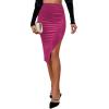imageLYANER Womens Velvet Ruched Side Split Hem High Waist Bodydon Midi Pencil SkirtRose
