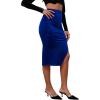 imageLYANER Womens Velvet Ruched Side Split Hem High Waist Bodydon Midi Pencil SkirtRoyal Blue