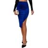 imageLYANER Womens Velvet Ruched Side Split Hem High Waist Bodydon Midi Pencil SkirtRoyal Blue