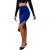 imageLYANER Womens Velvet Ruched Side Split Hem High Waist Bodydon Midi Pencil SkirtRoyal Blue