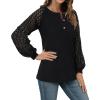 imageLYANER Womens Waffle Knit Fall Blouse Lace Lantern Sleeves Button Dressy Business Casual Shirt Tunic TopsBlack