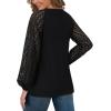 imageLYANER Womens Waffle Knit Fall Blouse Lace Lantern Sleeves Button Dressy Business Casual Shirt Tunic TopsBlack