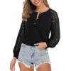 imageLYANER Womens Waffle Knit Fall Blouse Lace Lantern Sleeves Button Dressy Business Casual Shirt Tunic TopsBlack