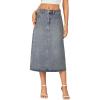 imageLYANER Womens Casual High Waist Jean Skirt Back Slit Midi Denim Skirt with PocketsBlue