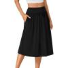 imageLYANER Womens Elastic High Waist Knee Length Aline Hem Basic Casual Midi Skirt with PocketsBlack