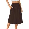 imageLYANER Womens Elastic High Waist Knee Length Aline Hem Basic Casual Midi Skirt with PocketsBrown