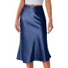 imageLYANER Womens Elegant Satin Silky Skirt High Waist Flared Zipper A Line Midi SkirtsDark Blue