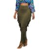 imageLYANER Womens Fringed Side Tassels Elastic Waist Slim Bodycon Pencil Maxi SkirtsArmy Green