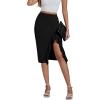 imageLYANER Womens High Waist Stretchy Ruffle Trim Slit Split Asymmetrical Bodycon Midi SkirtBlack