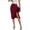 imageLYANER Womens High Waist Stretchy Ruffle Trim Slit Split Asymmetrical Bodycon Midi SkirtWine Red