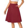 imageLYANER Womens Knee Length Casual Skirt Stretchy Button High Waist ALine Flared Vintage Midi Skirts with PocketWine Red