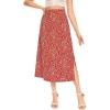 imageLYANER Womens Leopard Print Side Split High Waist Zipper Midi SkirtFloral Red