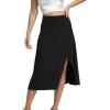 imageLYANER Womens Leopard Print Side Split High Waist Zipper Midi SkirtSolid Black