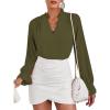 imageLYANER Womens Ruffle V Neck Solid Long Sleeve Chiffon Blouse Shirt TopArmy Green