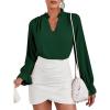 imageLYANER Womens Ruffle V Neck Solid Long Sleeve Chiffon Blouse Shirt TopDark Green