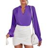 imageLYANER Womens Ruffle V Neck Solid Long Sleeve Chiffon Blouse Shirt TopPurple