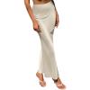 imageLYANER Womens Satin Silk High Waist Pleated Flared Bodycon Maxi SkirtBeige