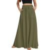 imageLYANER Womens Shirred Smocked Frill Drawstring Pleated High Waist Solid Maxi SkirtArmy Green