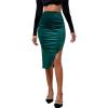 imageLYANER Womens Velvet Ruched Side Split Hem High Waist Bodydon Midi Pencil SkirtDark Teal