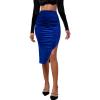 imageLYANER Womens Velvet Ruched Side Split Hem High Waist Bodydon Midi Pencil SkirtRoyal Blue